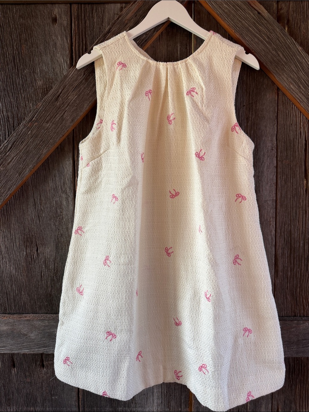 Cream Twead Sleeveless Dress with Pink Embroidery
